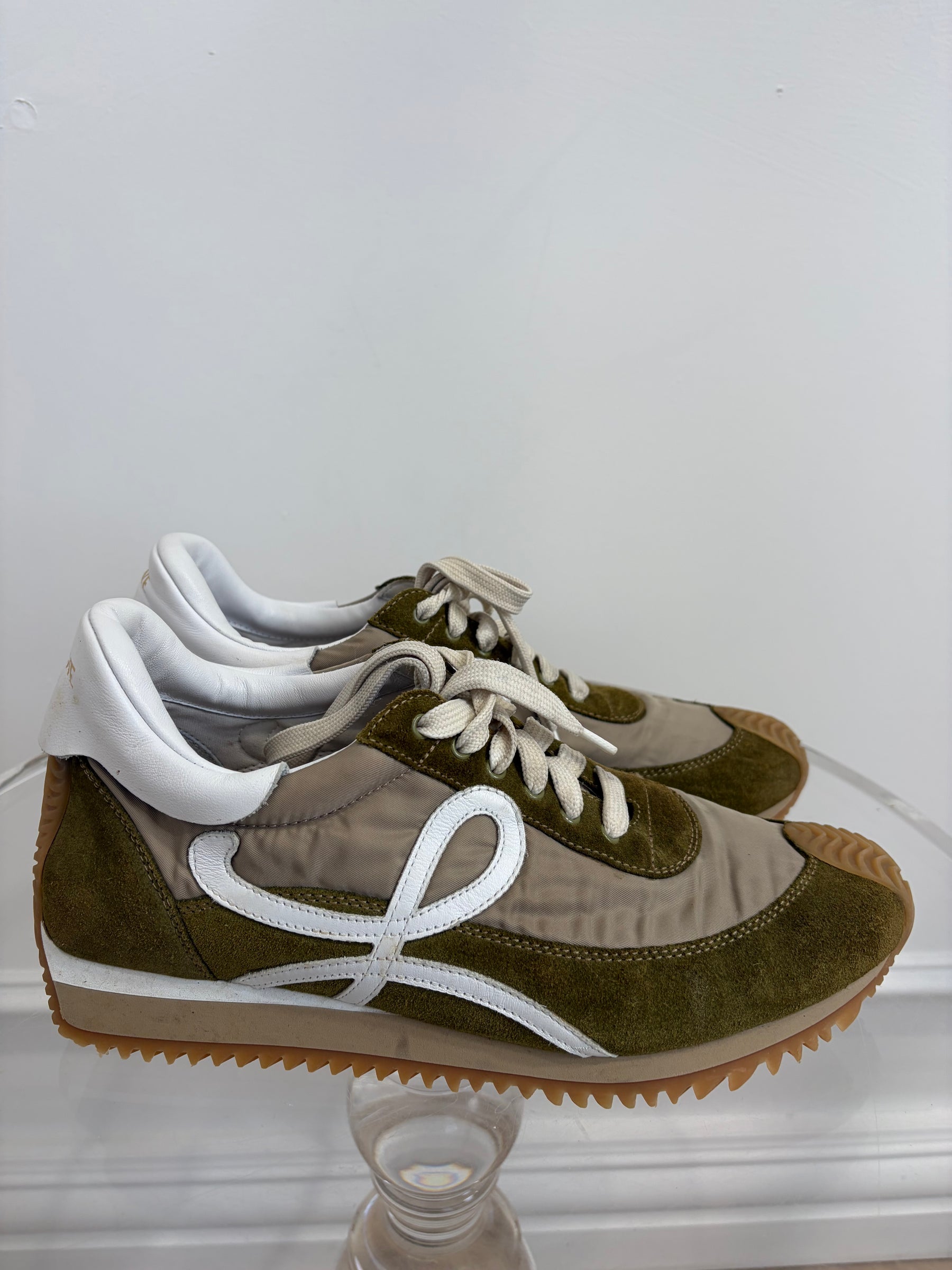 Loewe Khaki and White Nylon and Suede Flow Runner, 40