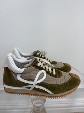 Loewe Khaki and White Nylon and Suede Flow Runner, 40