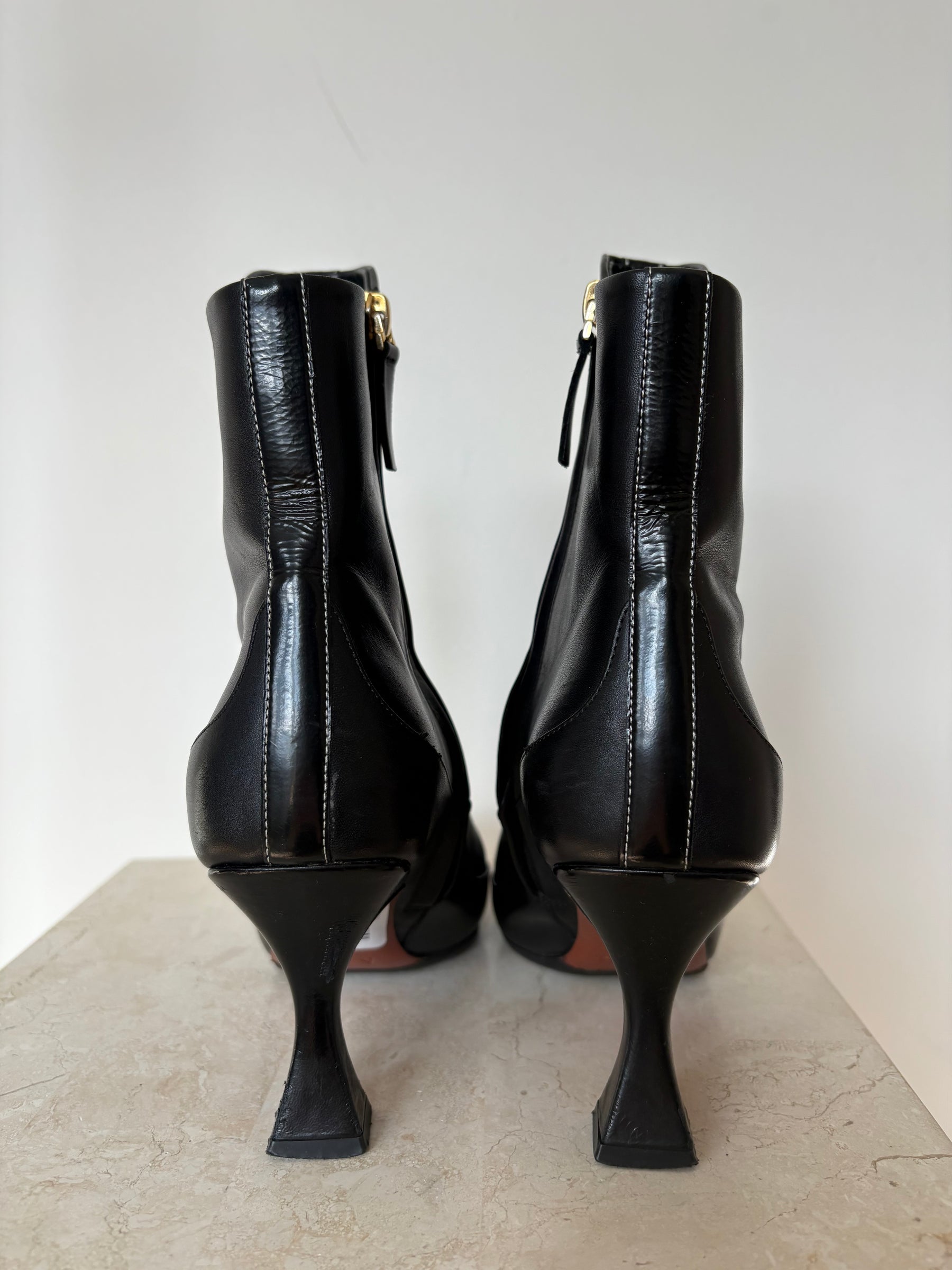 Manu Atelier Black Leather Sqaure Toe Heeled Ankle Boots, 37