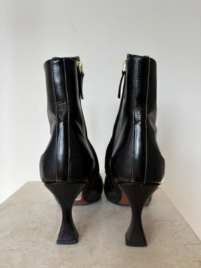 Manu Atelier Black Leather Sqaure Toe Heeled Ankle Boots, 37