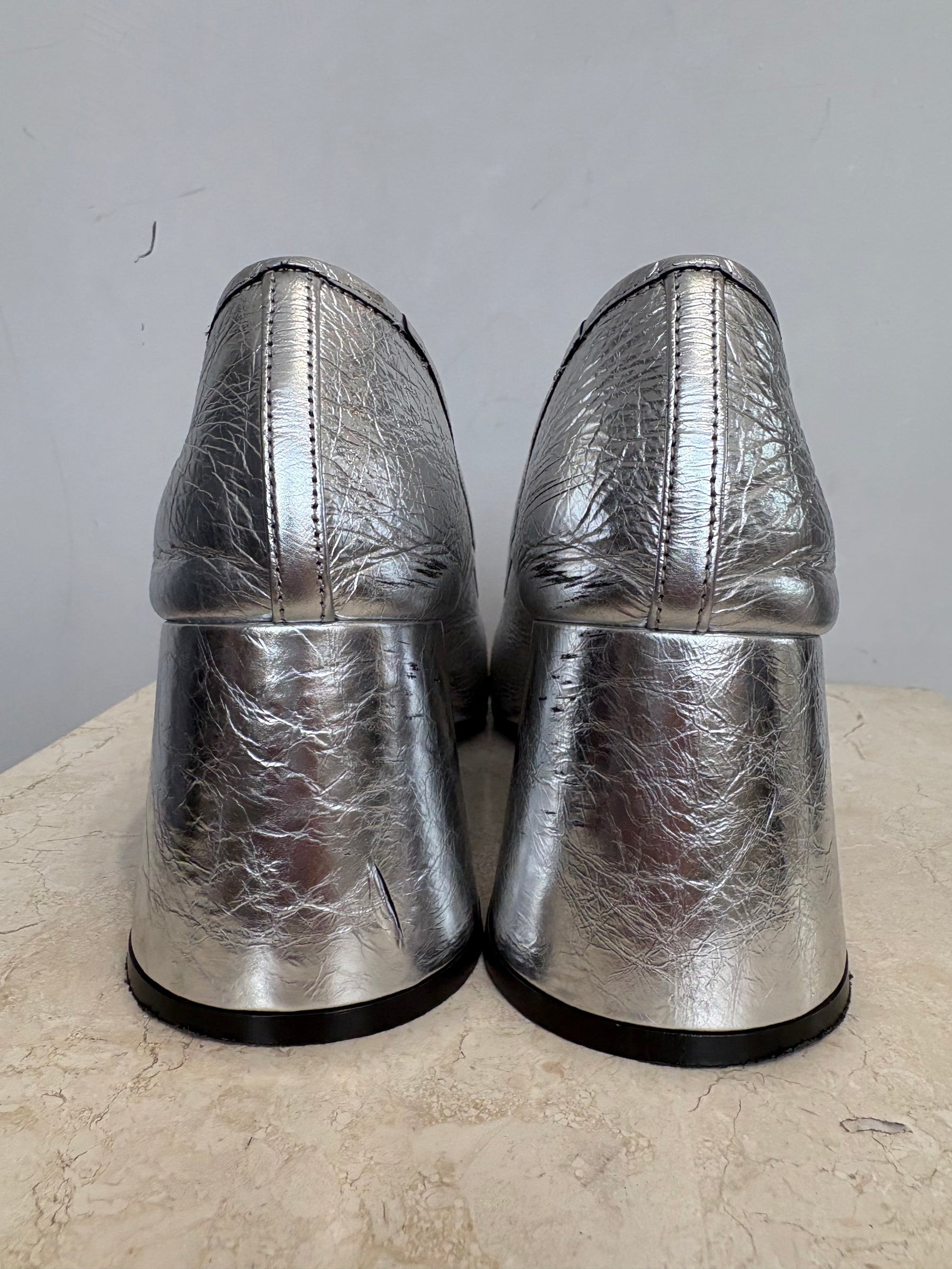 Khaite Silver Leather Lorimer Mary Jane Pumps, 38