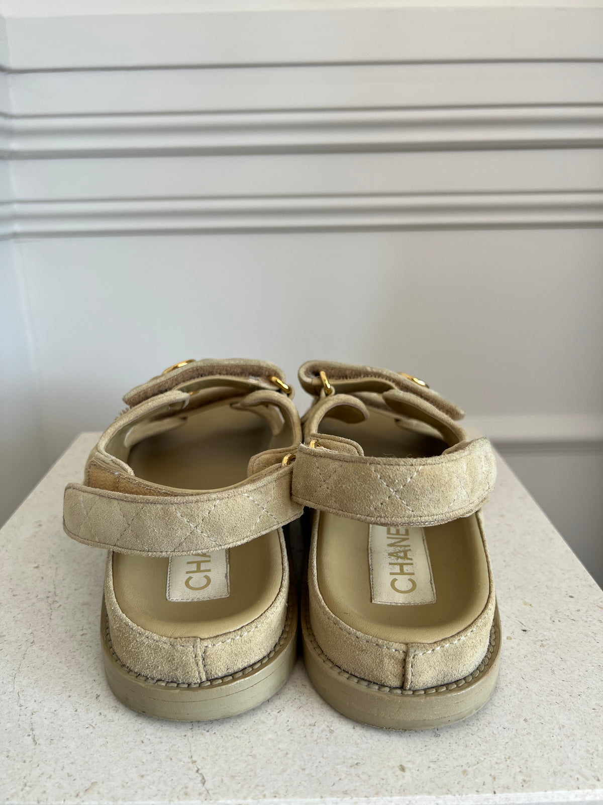 Chanel Beige Suede Dad Sandals, 37.5
