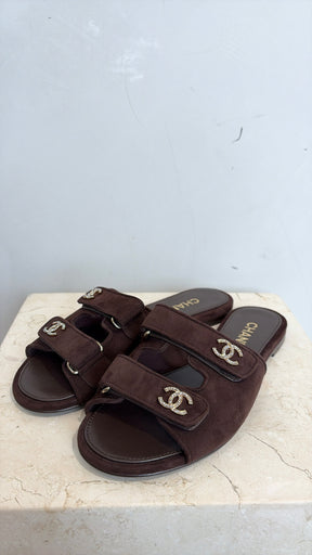Chanel Brown Suede CC City Sandal, 39