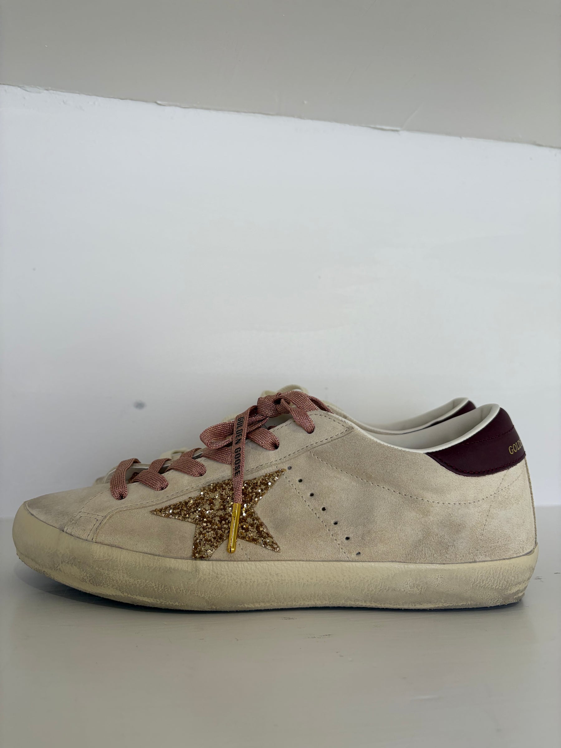 Golden Goose Superstar Beige Suede Sneakers With Gold Star, 40