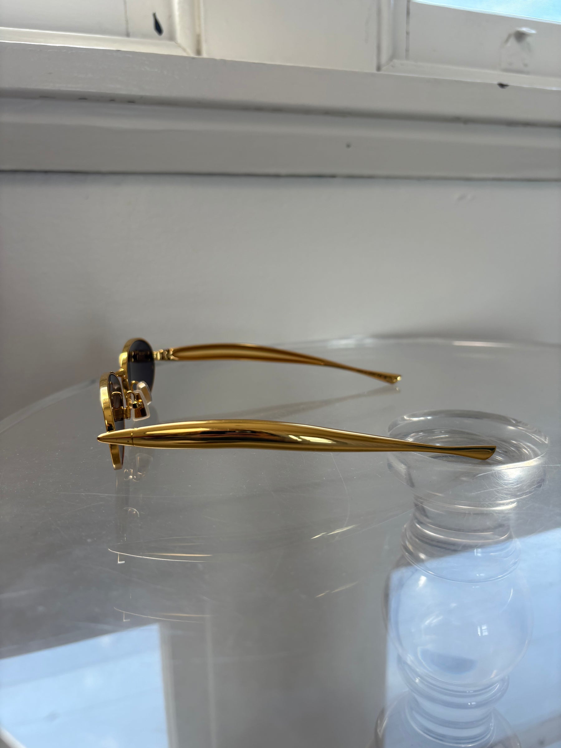 Bottega Veneta Gold Oval Sardine Sunglasses