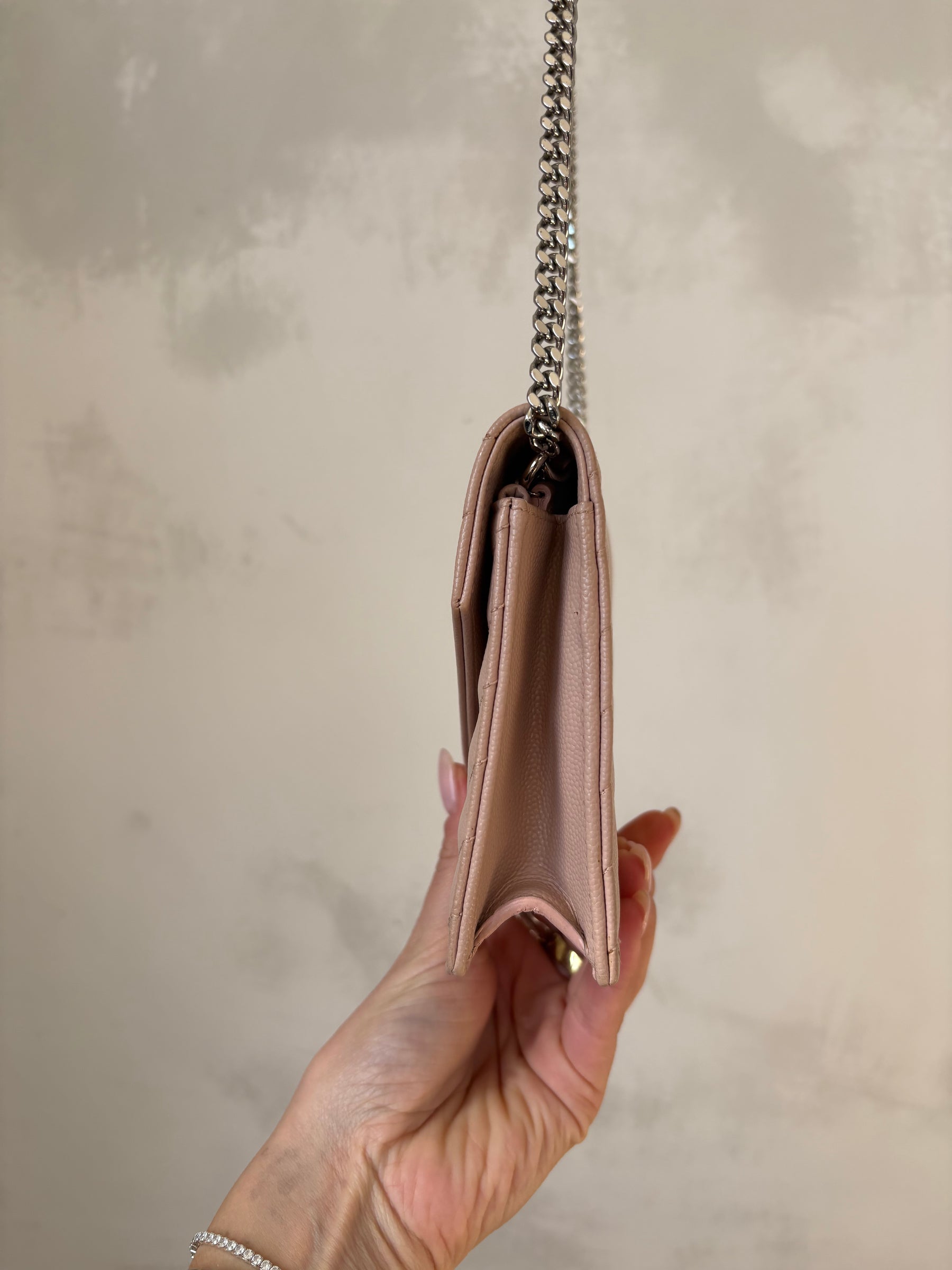YSL Chevron WOC In Blush Silver Hardware