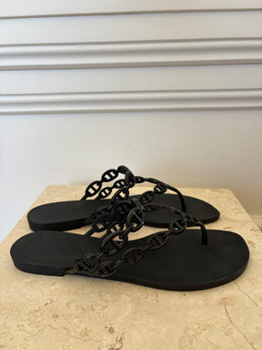 Hermès Black Rubber Island Sandals, 37