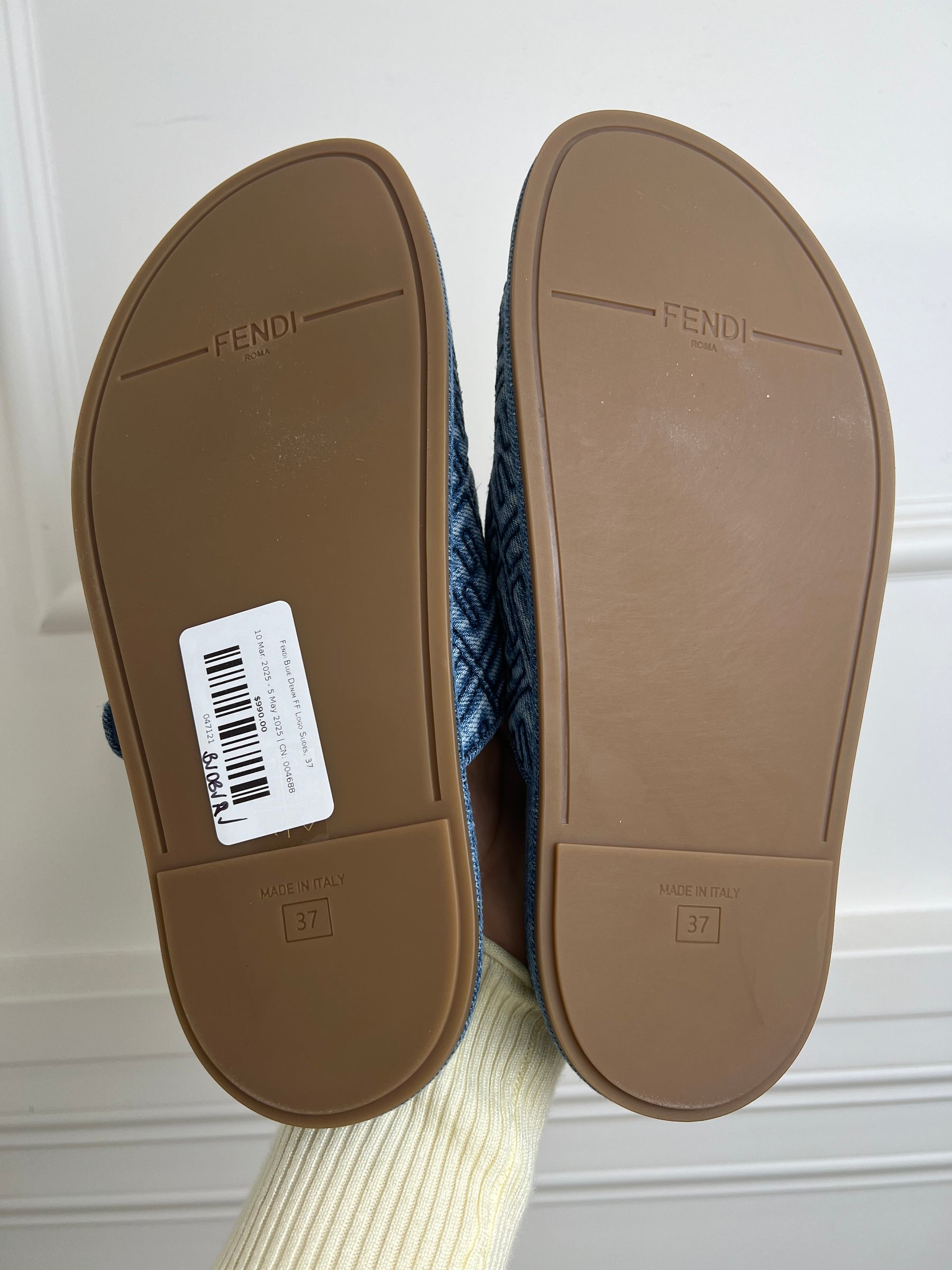 Fendi Blue Denim FF Logo Slides, 37