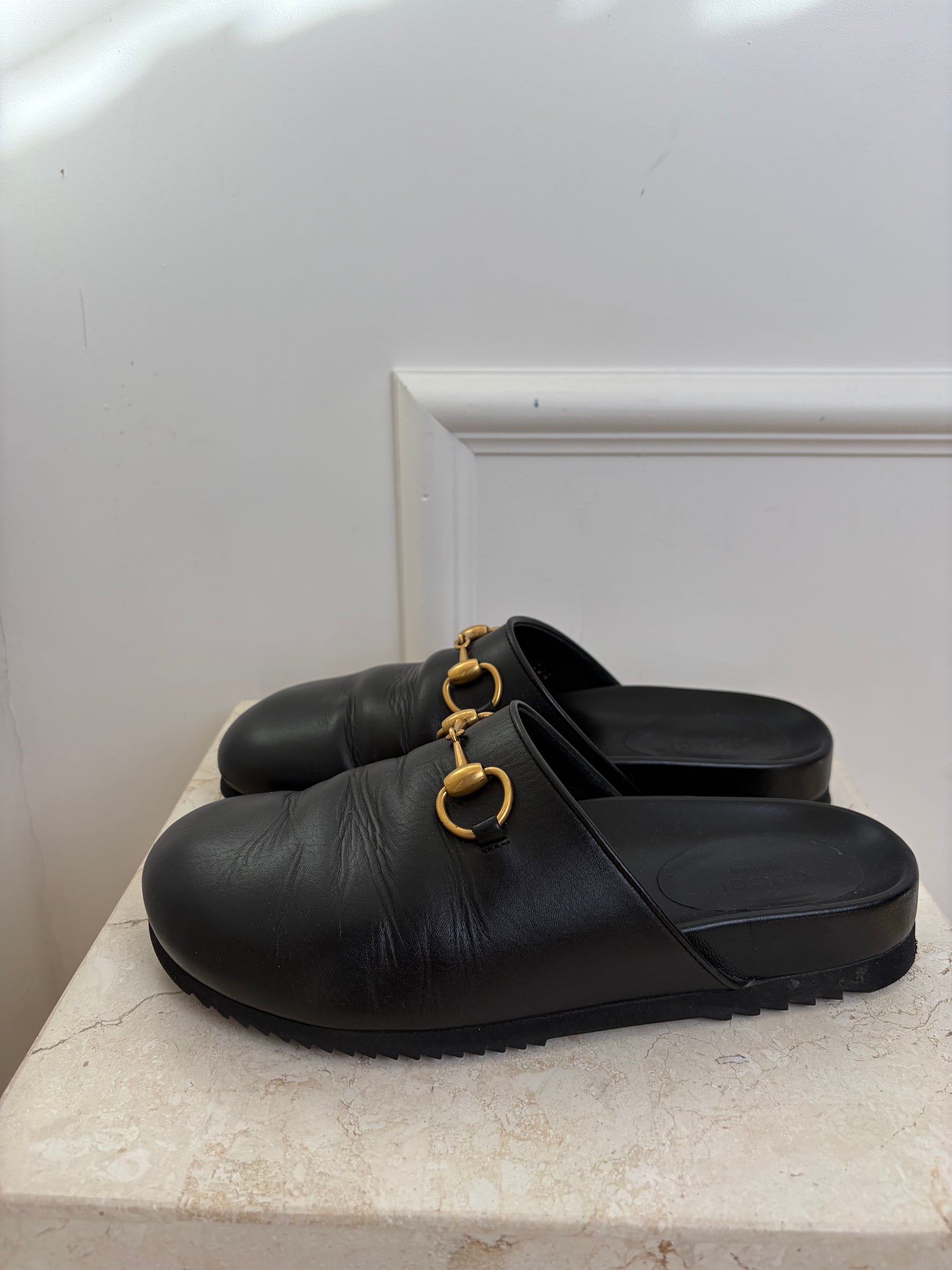 Gucci Horsebit Leather Mules, 37.5