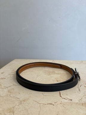 Hermès Black and Tan Leather Reversible Silver Gamma Buckle Belt 13 mm, 70