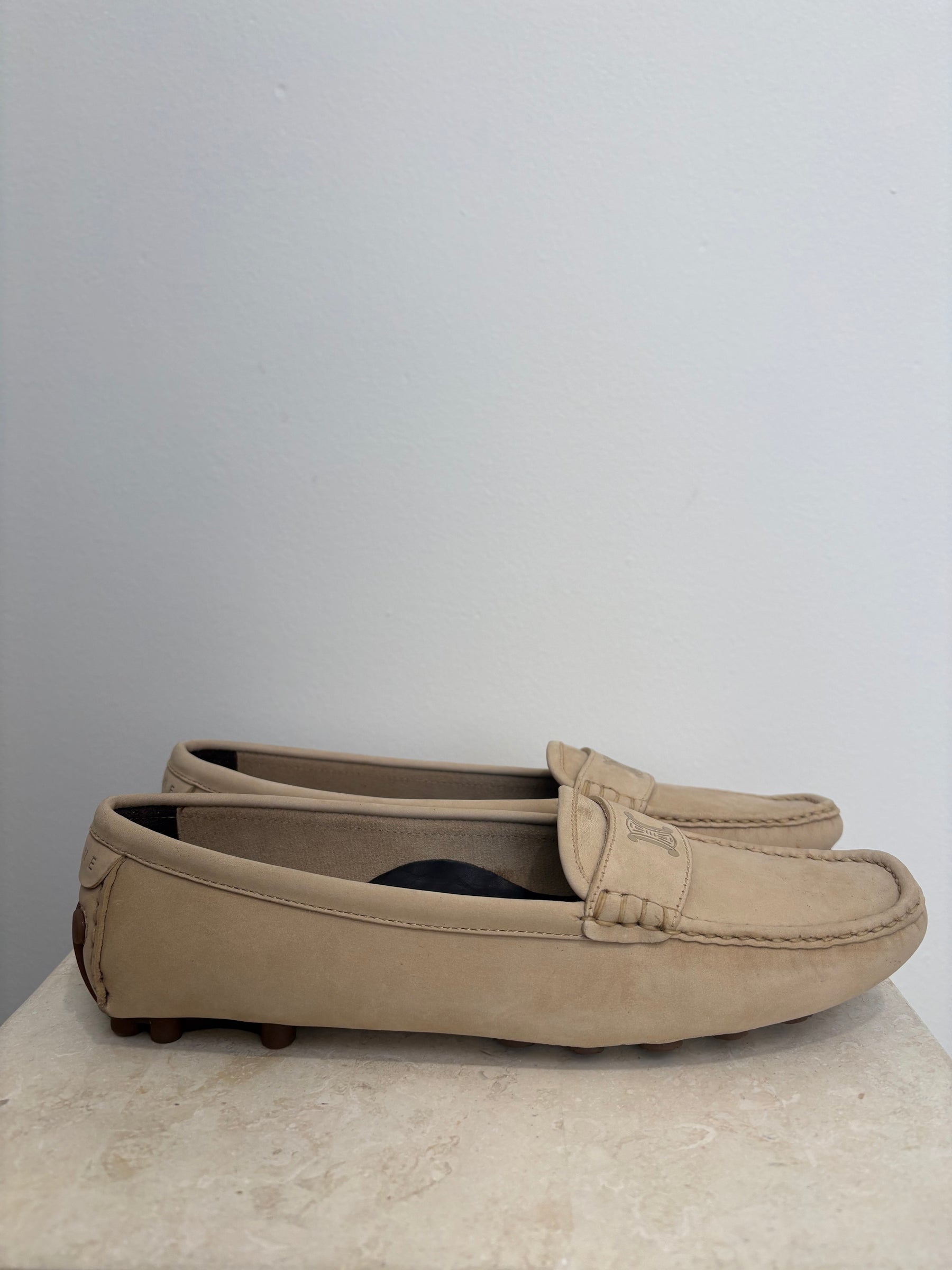 Céline Beige Suede Logo Driving Shoes, 40