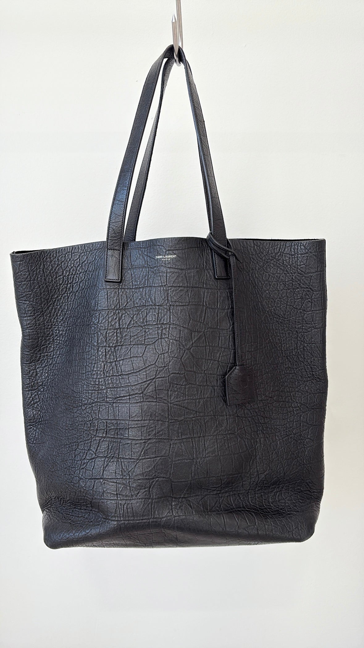 Saint Laurent Croc Embossed Soft Leather Tote With Pouch