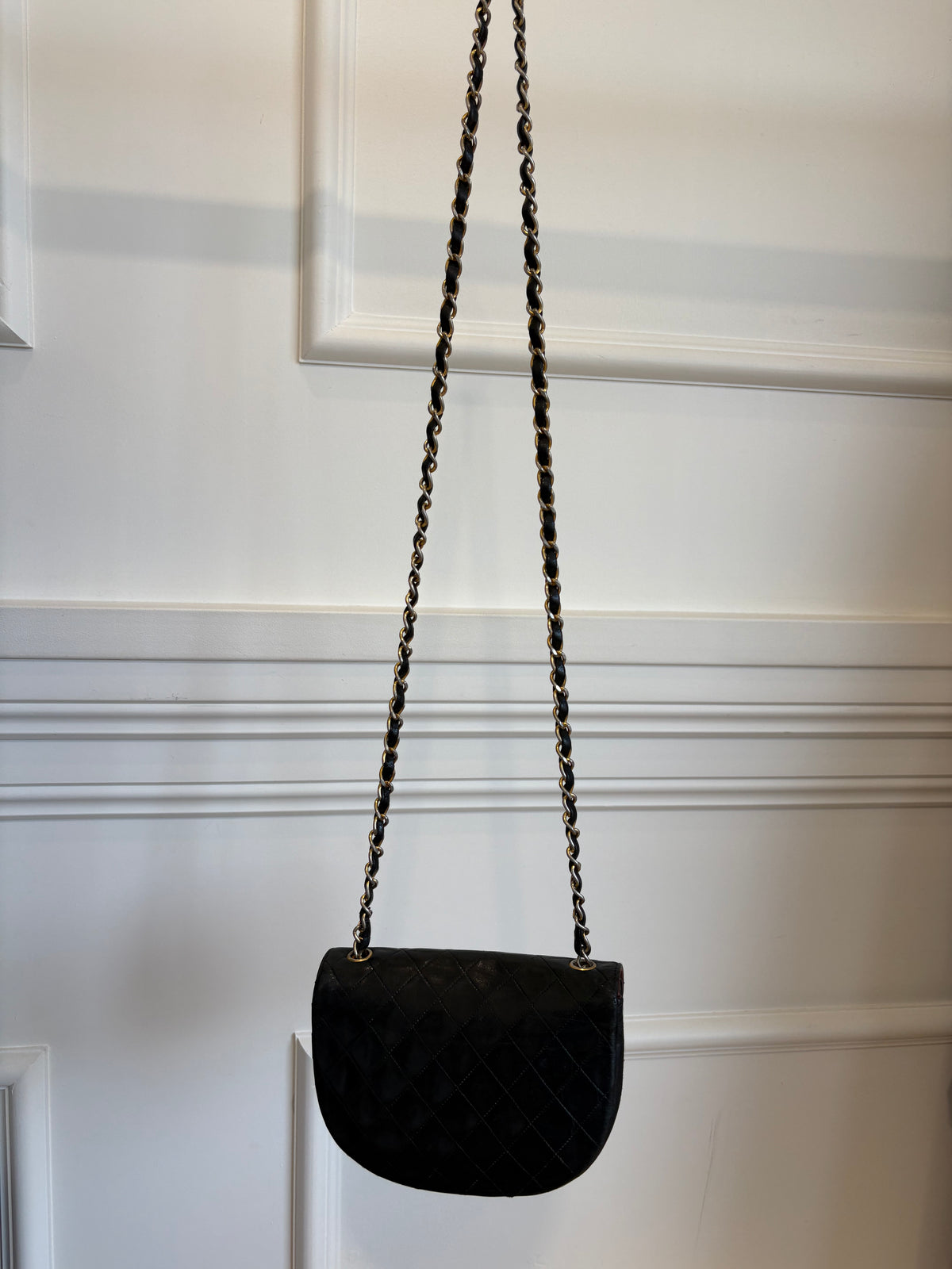 Chanel Black Lambskin Leather Half Moon Bag