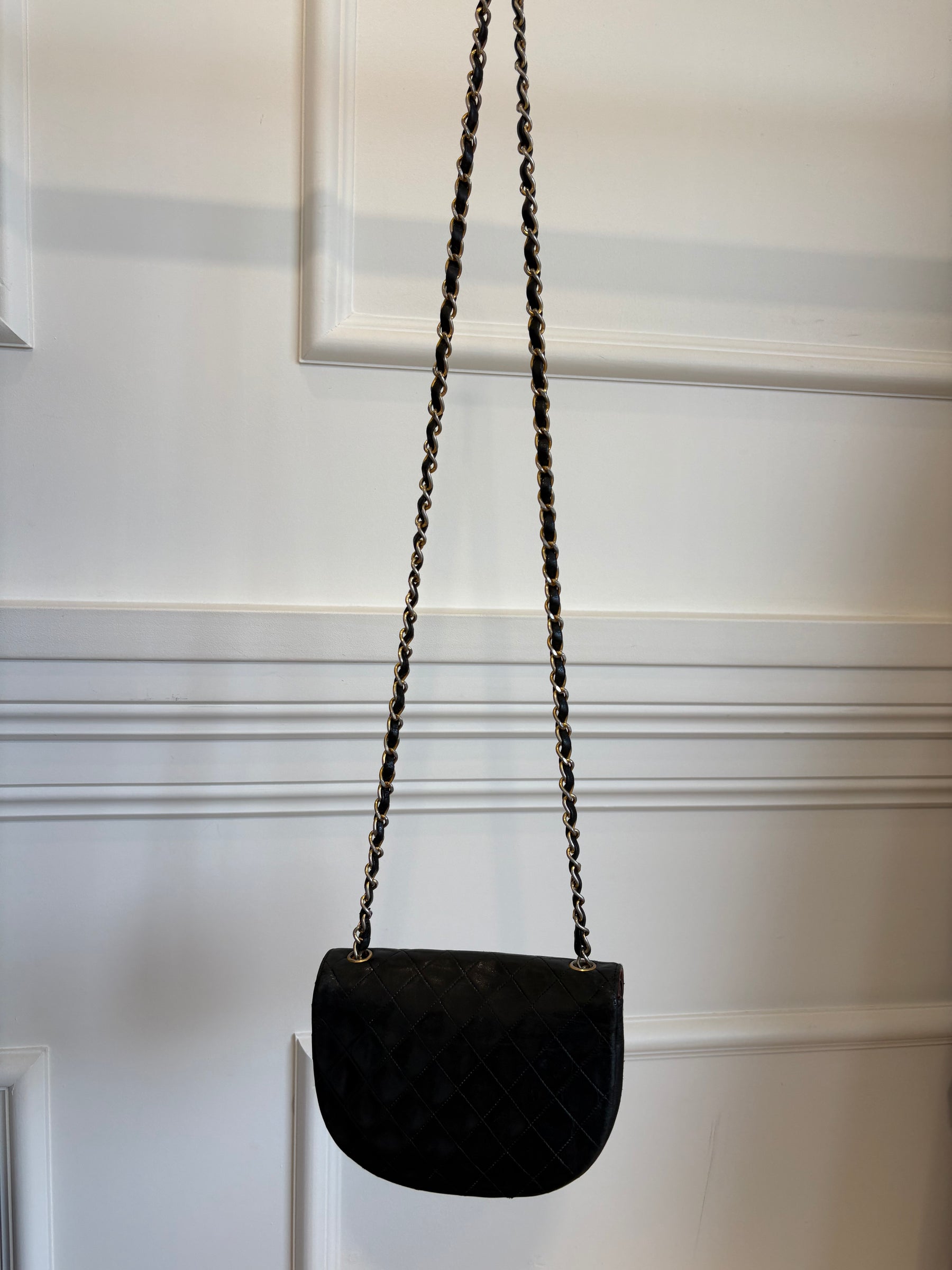 Chanel Black Lambskin Leather Half Moon Bag