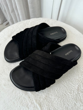 bassike Suede Cross Over Slides Black, 37