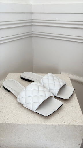 Bottega Veneta White Padded Lido Leather Slides, 39