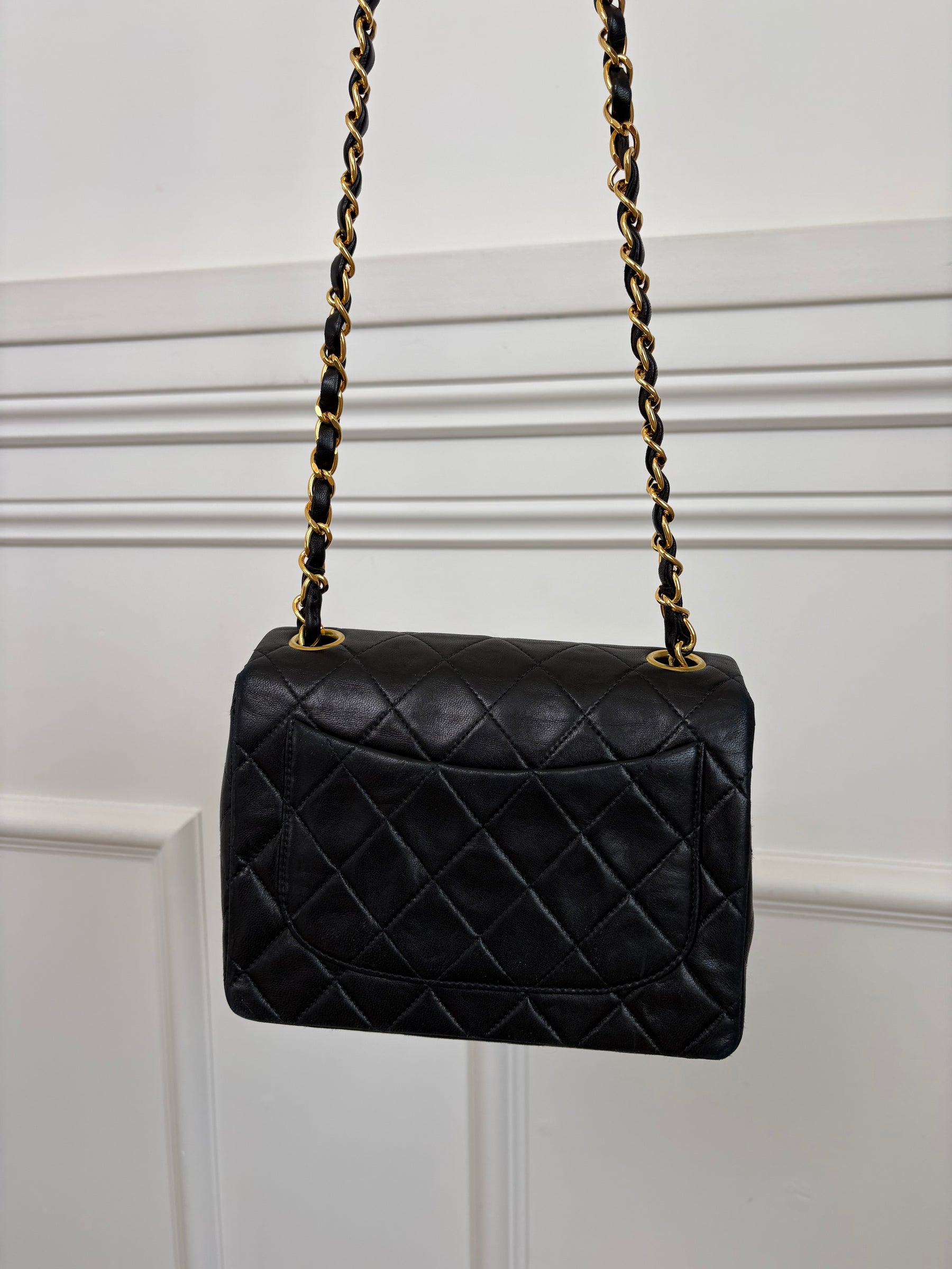 Chanel Vintage Black Lambskin Mini Square Flap Bag Gold HW