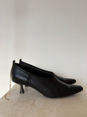Stella McCartney Black Faux Leather Ankle Chain Pumps, 37.5
