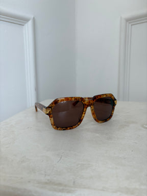 Bottega Veneta Orange Transparant Speckled Square Sunglasses