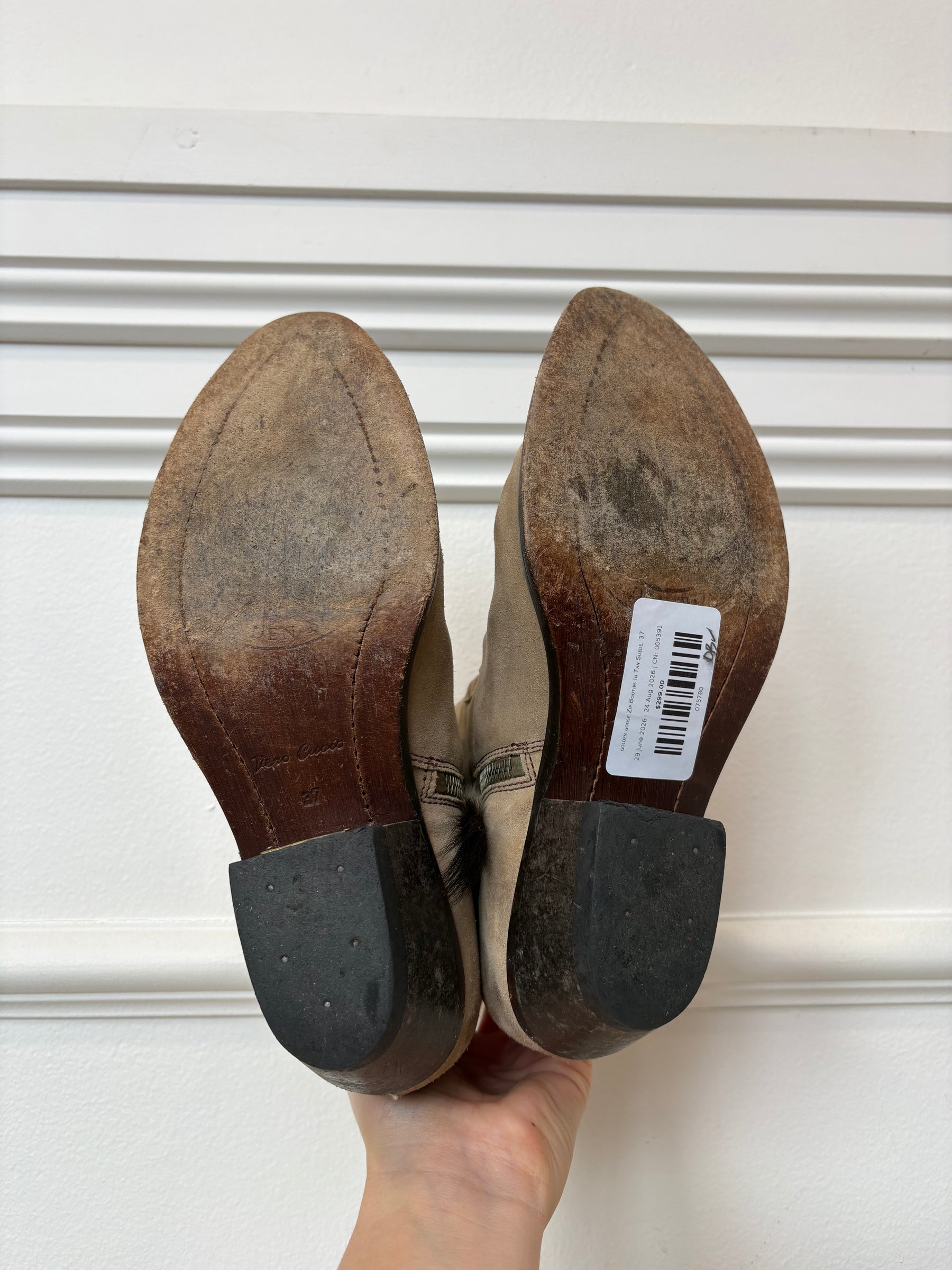 golden goose Zip Booties In Tan Suede, 37