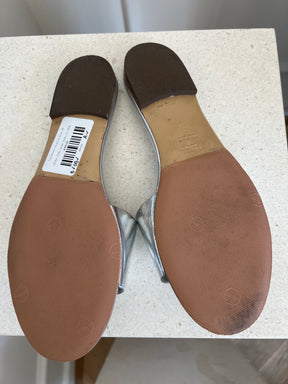 Fendi Baguette Silver Logo Slides, 39