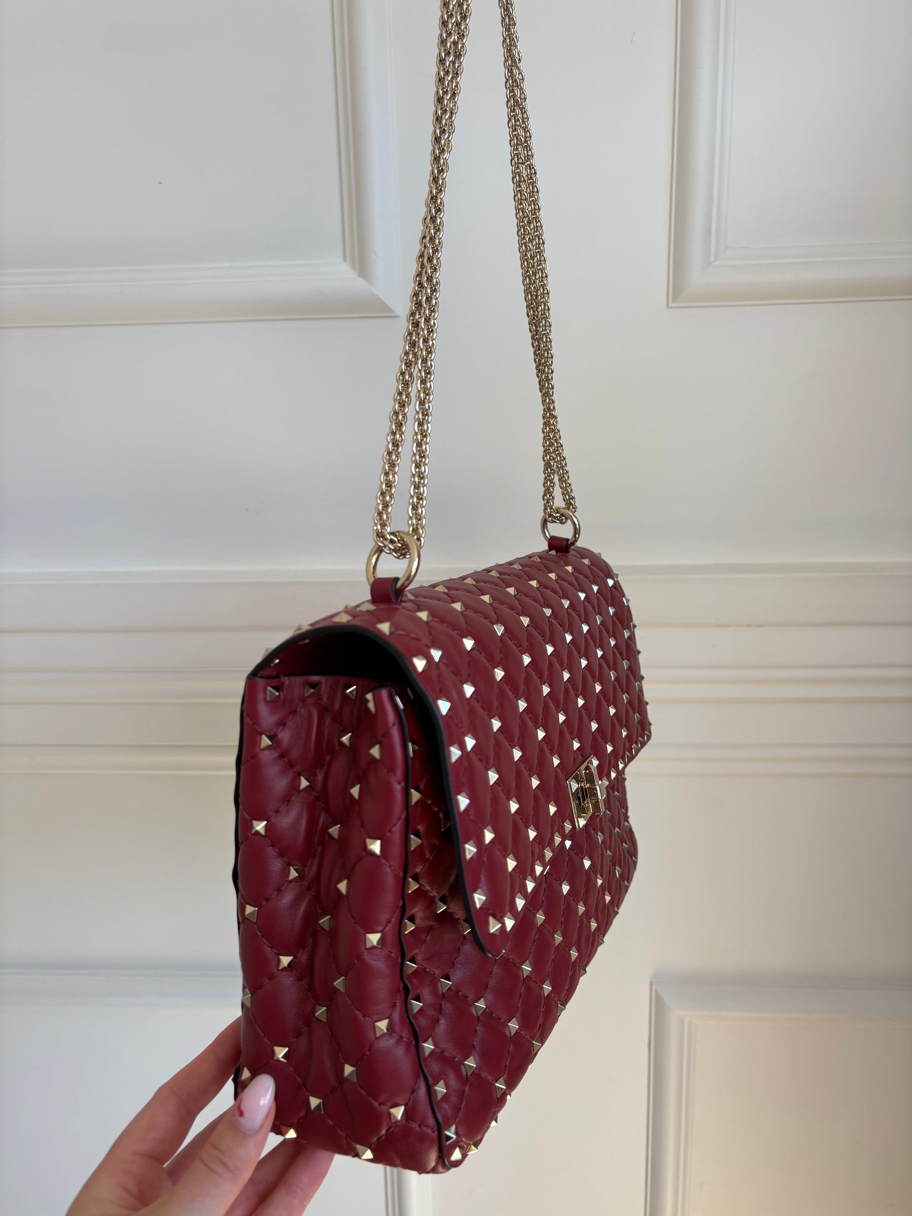 Valentino Garavani Red Leather Rockstud Chain Flap Bag