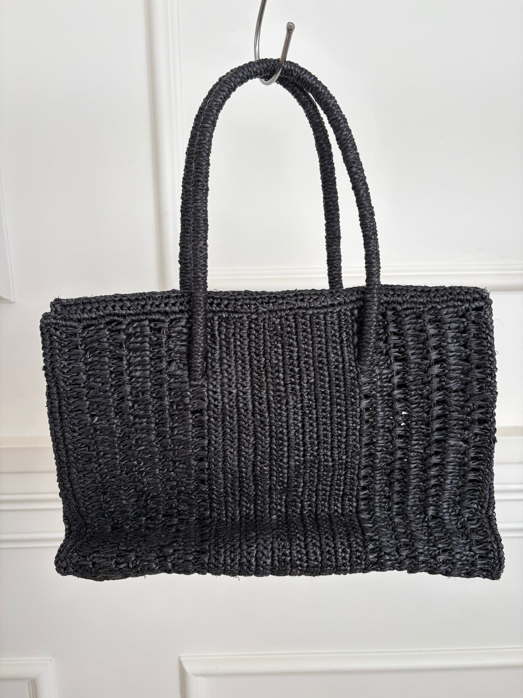 Maison N.H Paris Mini Dahlia Raffia Bag Black