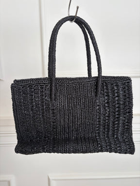 Maison N.H Paris Mini Dahlia Raffia Bag Black