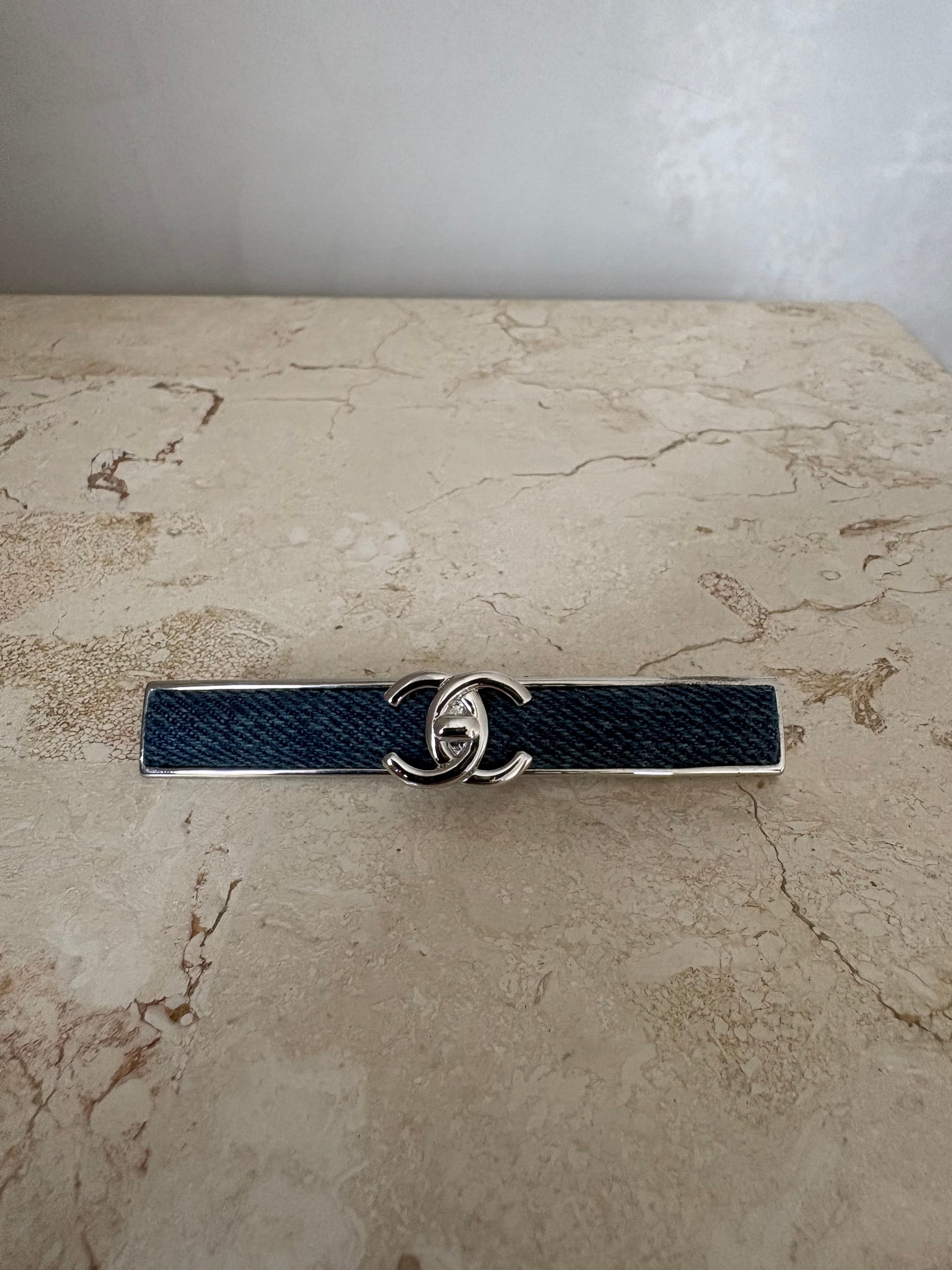 Chanel Silver and Denim Hair Clip