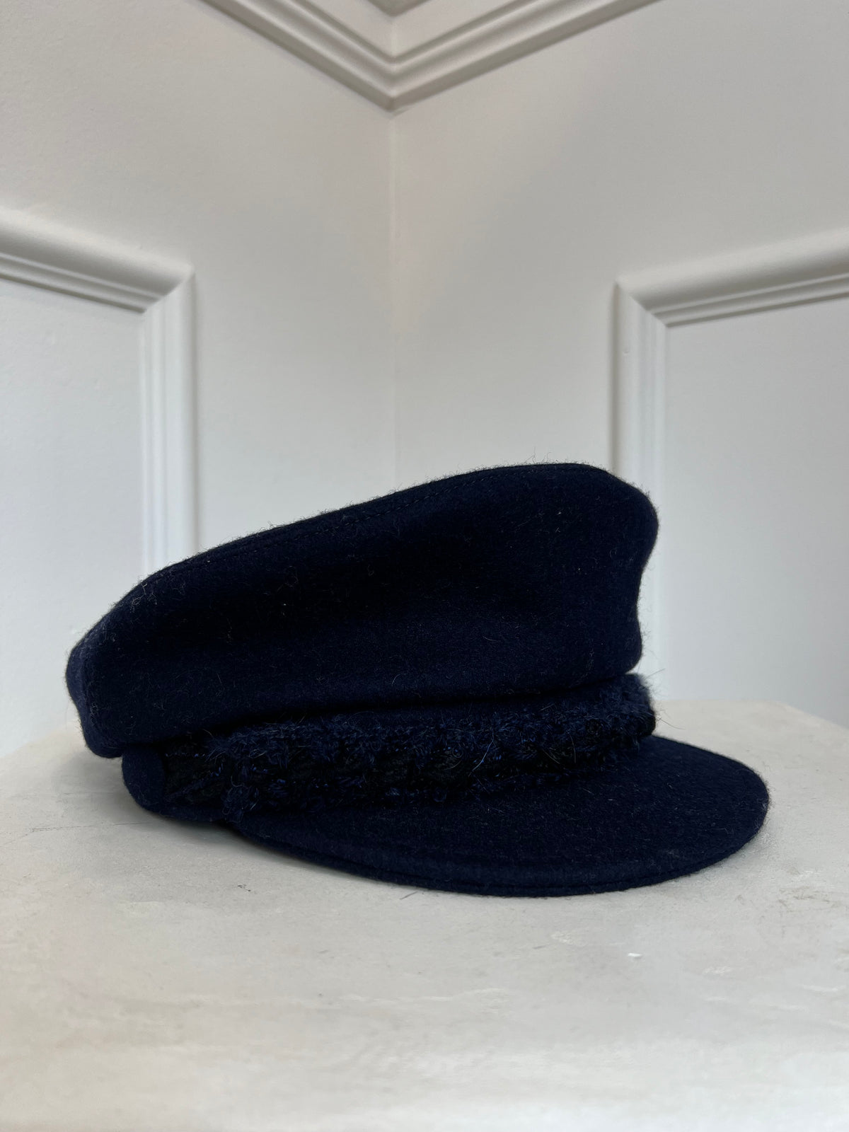 Chanel Navy Wool Newsboy Hat, L