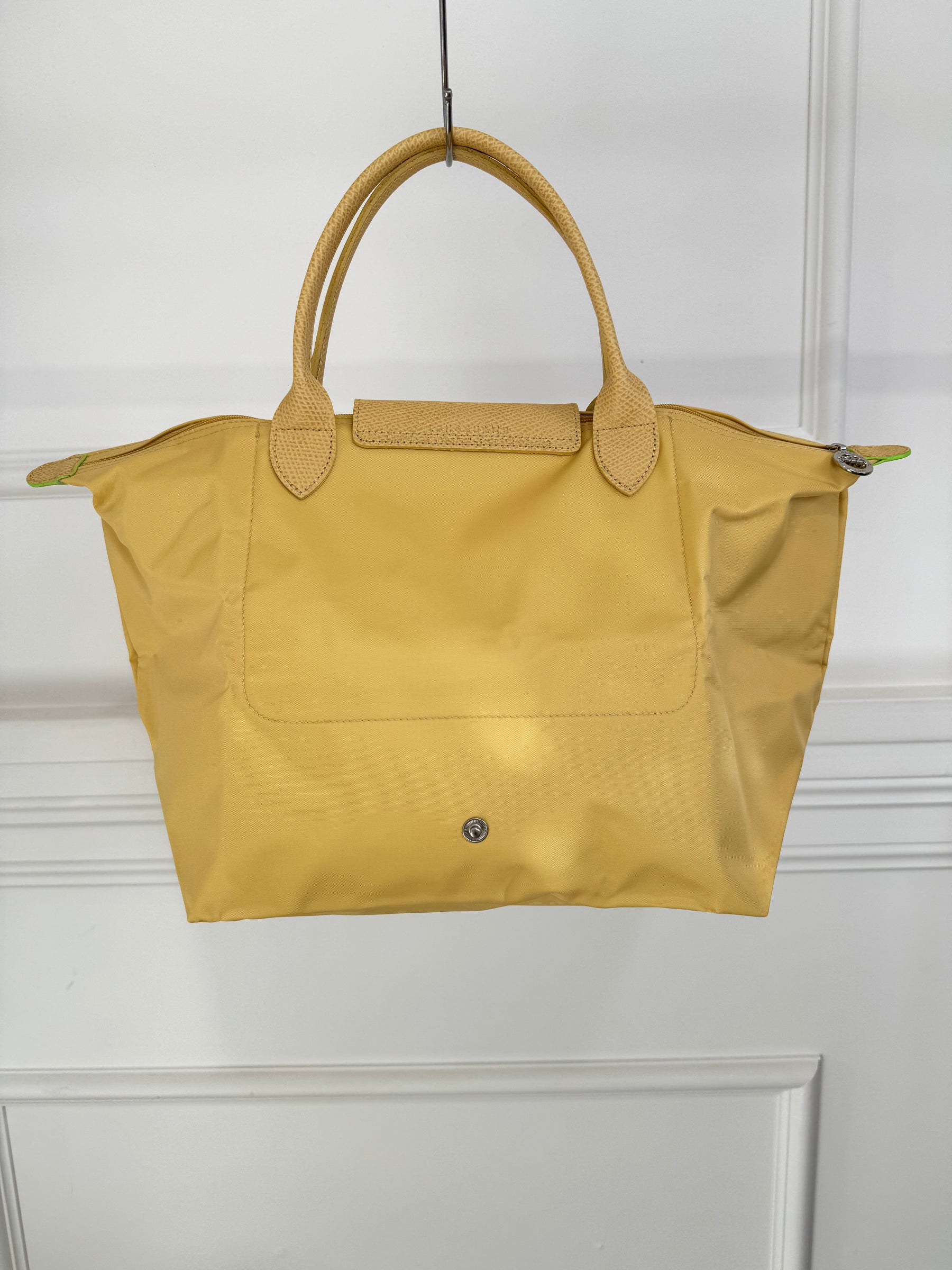 Longchamp Yellow Leather and Nylon Pliage Tote