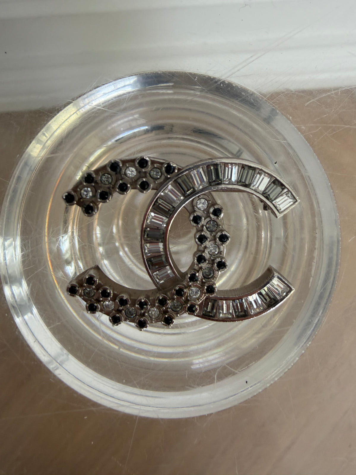 Chanel Silver Crystal CC Brooch