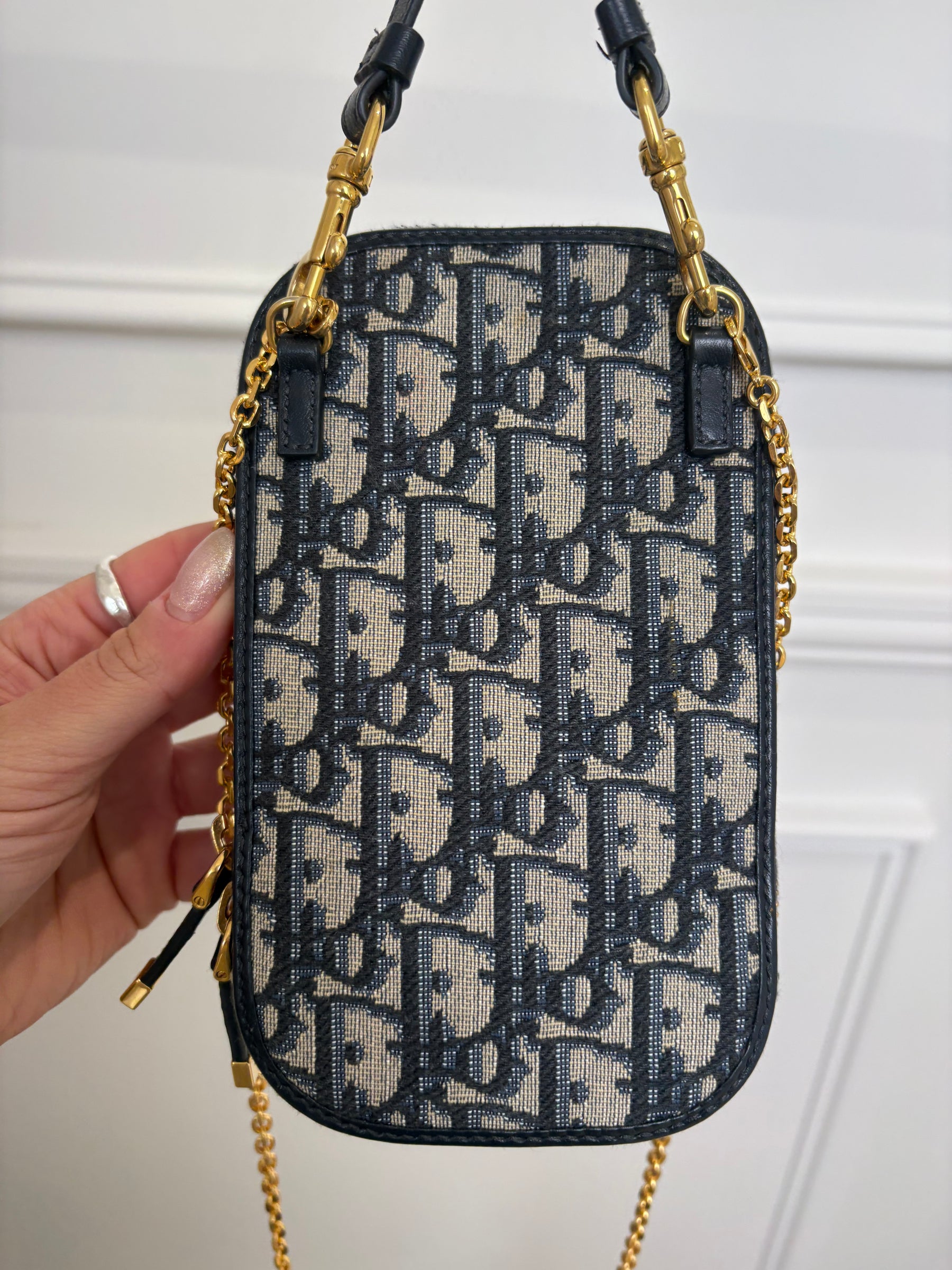 Dior Navy Oblique Monogram Phone Holder