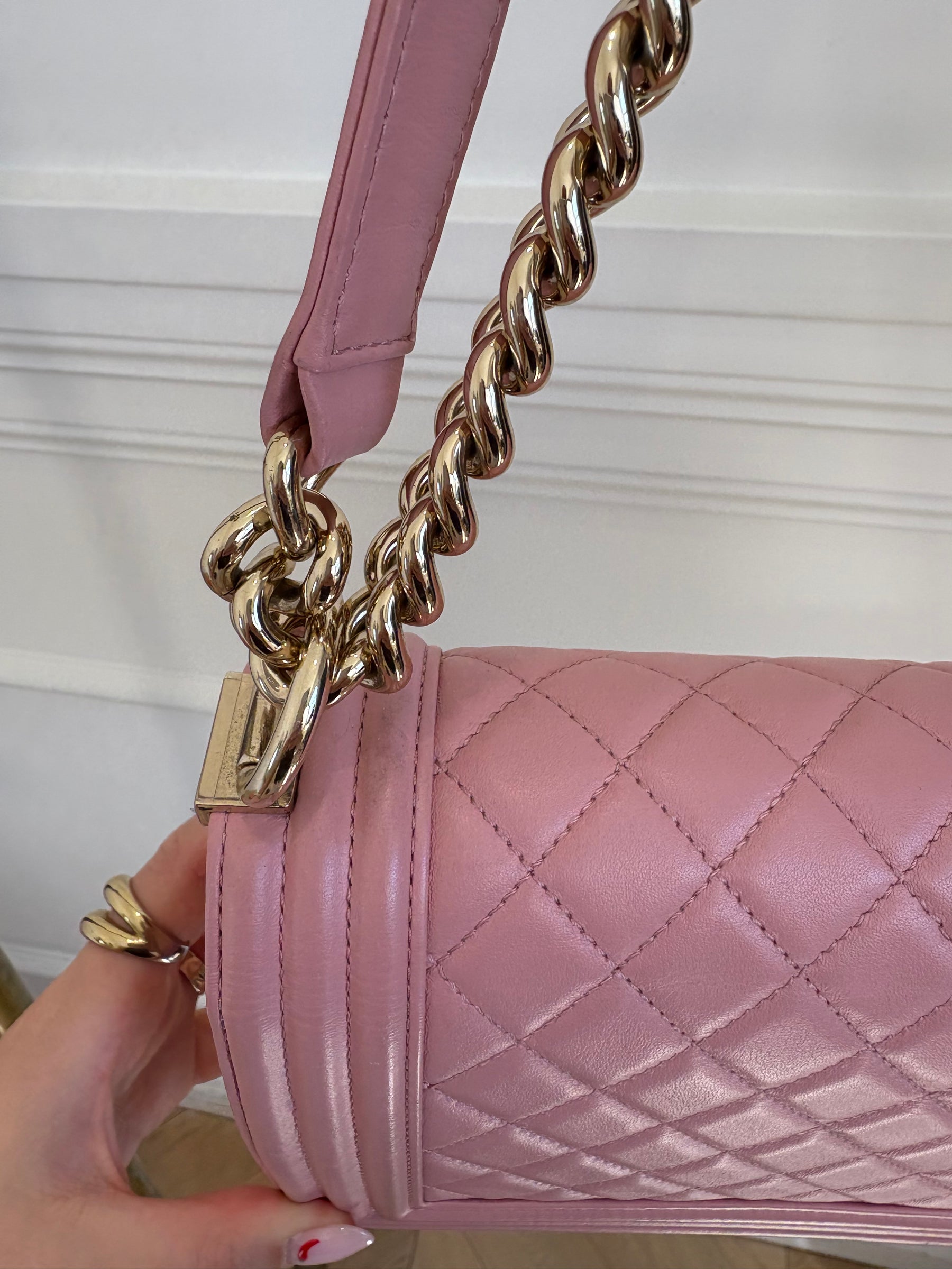 Chanel Pink Lambskin Leather Medium Boy Bag