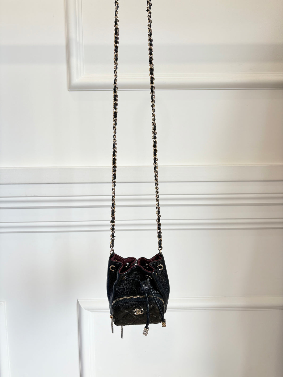 Chanel Black Caviar Leather Mini Bucket Bag