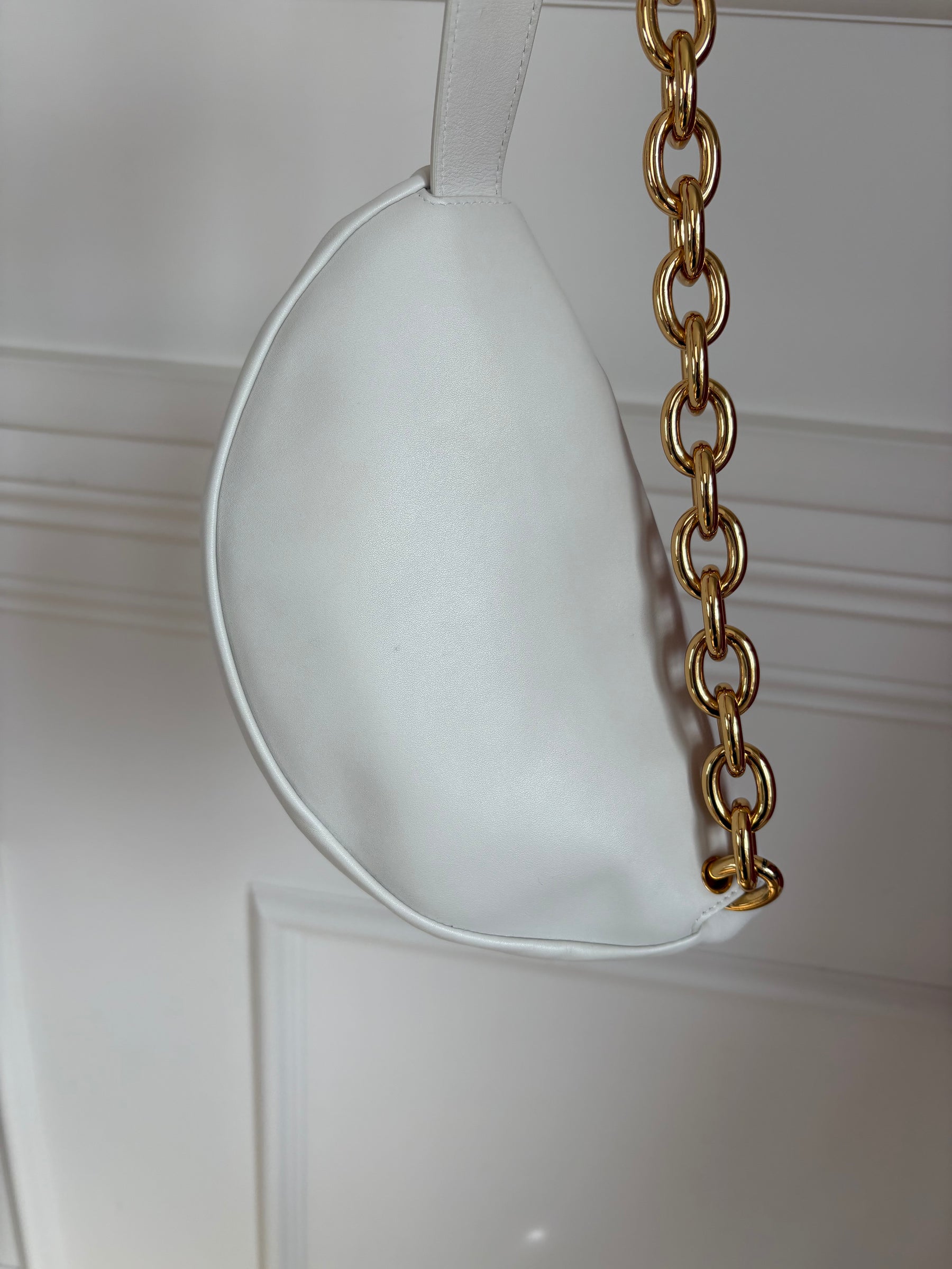 Bottega Veneta Chalk Leather Chain Pouch Belt Bag