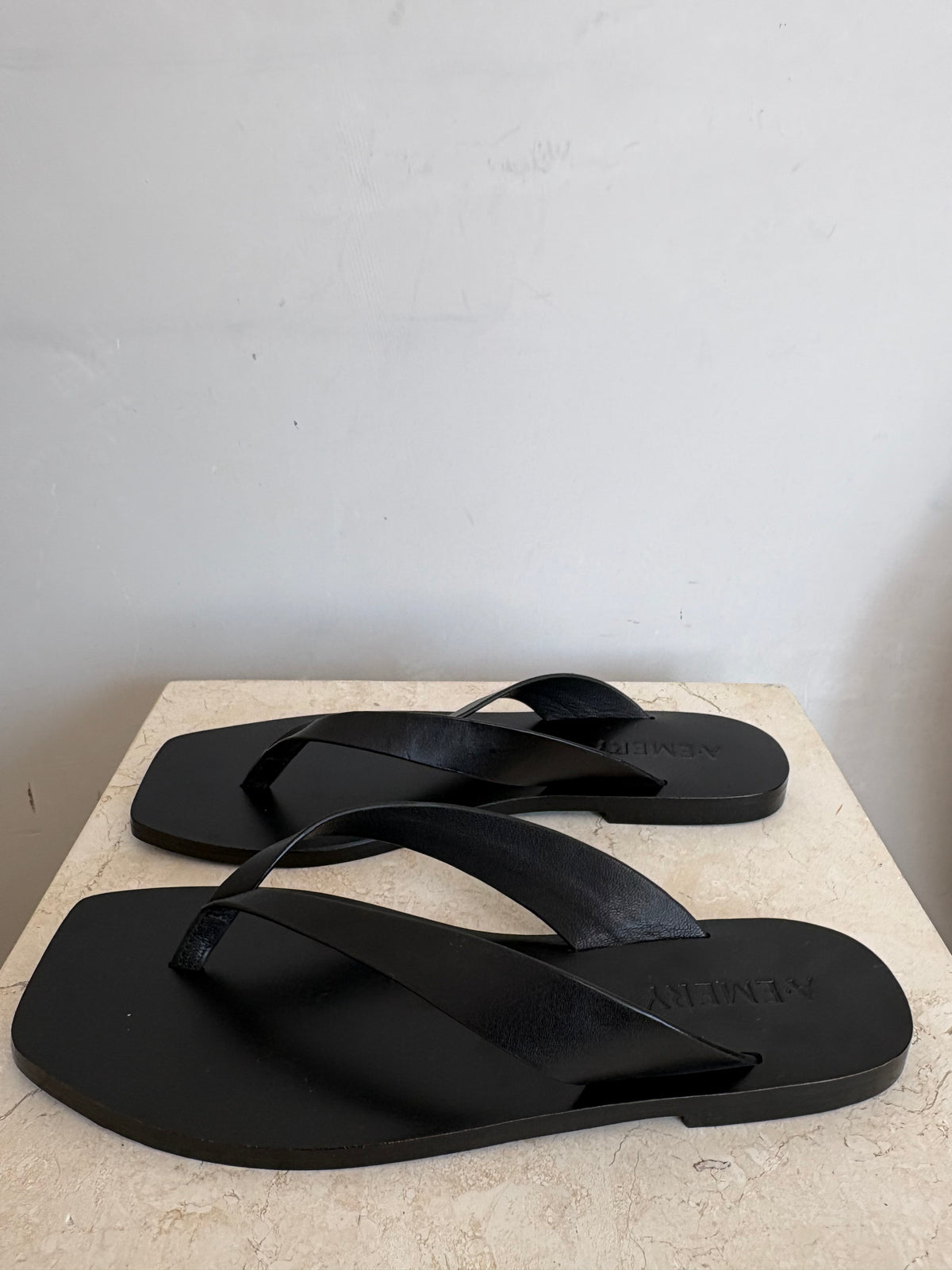 A.EMERY Black Leather Thongs, 38