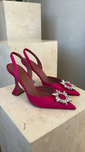 Amina Muaddi Hot Pink Satin Begum Slingback Heels, 40