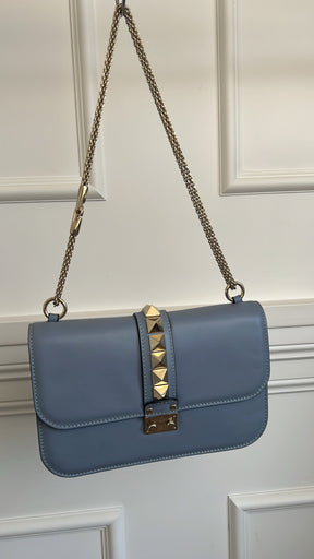 Valentino Garavani Pale Blue Leather Rockstud Spike Chain Shoulder Bag