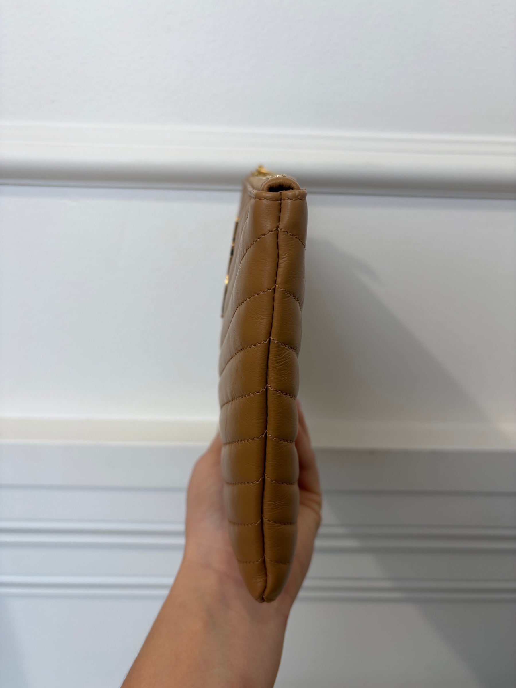 Saint Laurent Tan Chevron Leather Wristlet
