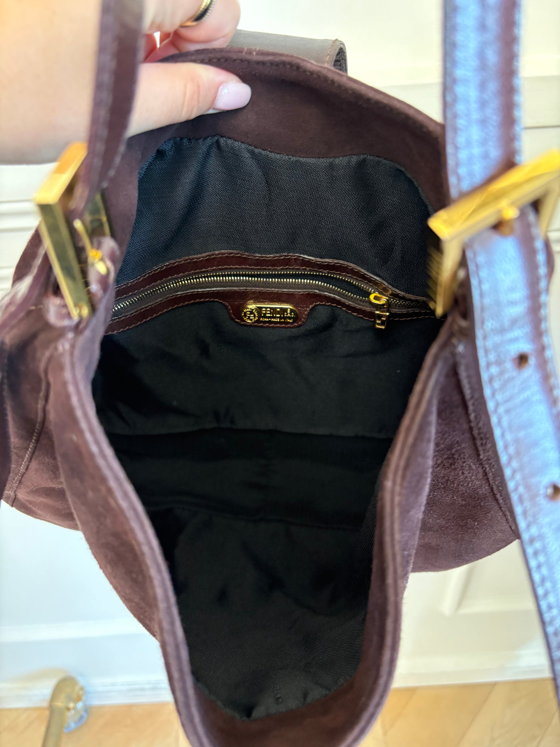 Fendi Brown Suede Baguette Hobo Shoulder Bag