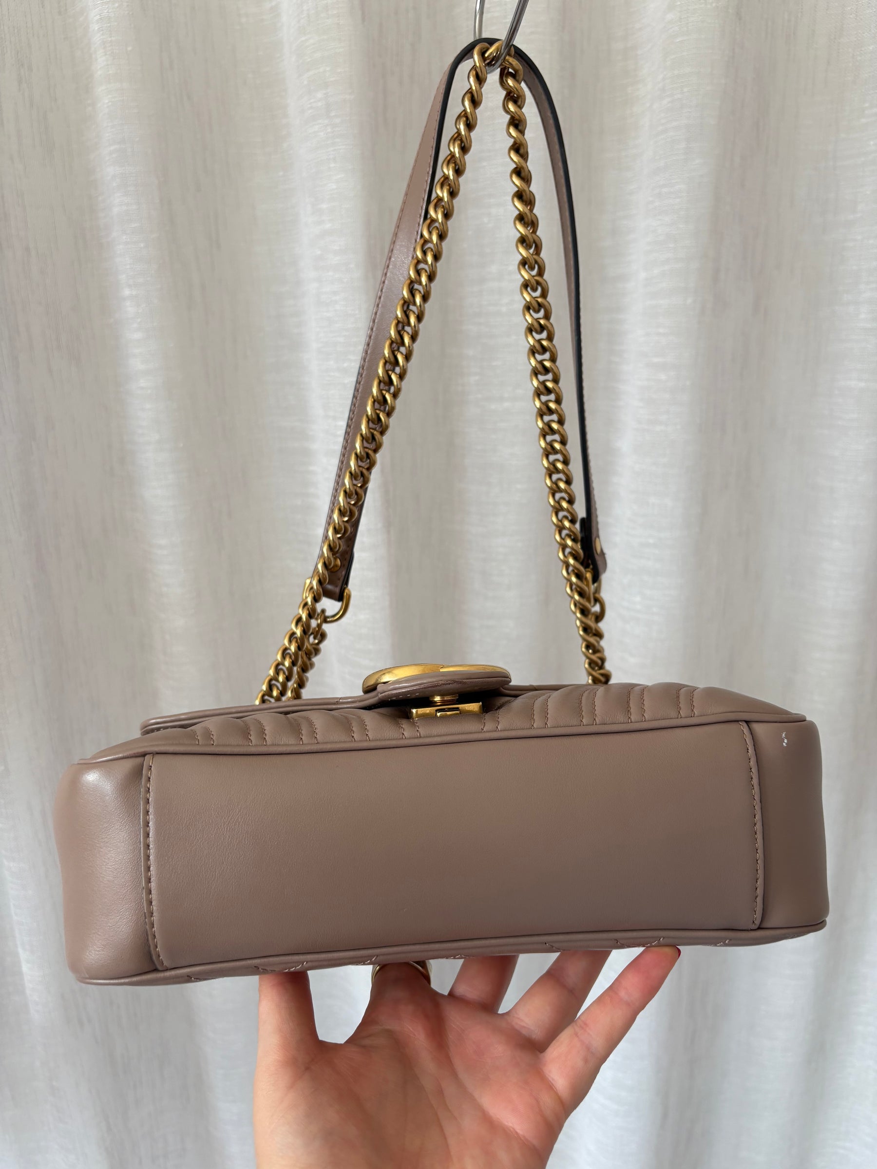 Gucci Dark Beige Quilted Leather Medium Marmont Shoulder Bag