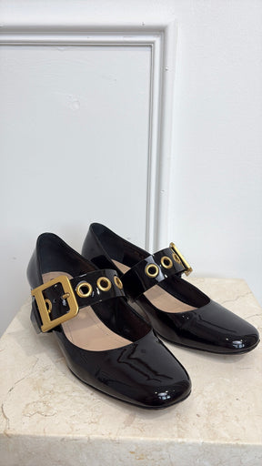 Dior Black Patent Leather Logo Heeled Mary Jane
