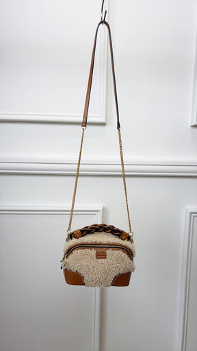 Chloé Tan Leather and Shearing Mini Daria Crossbody Bag