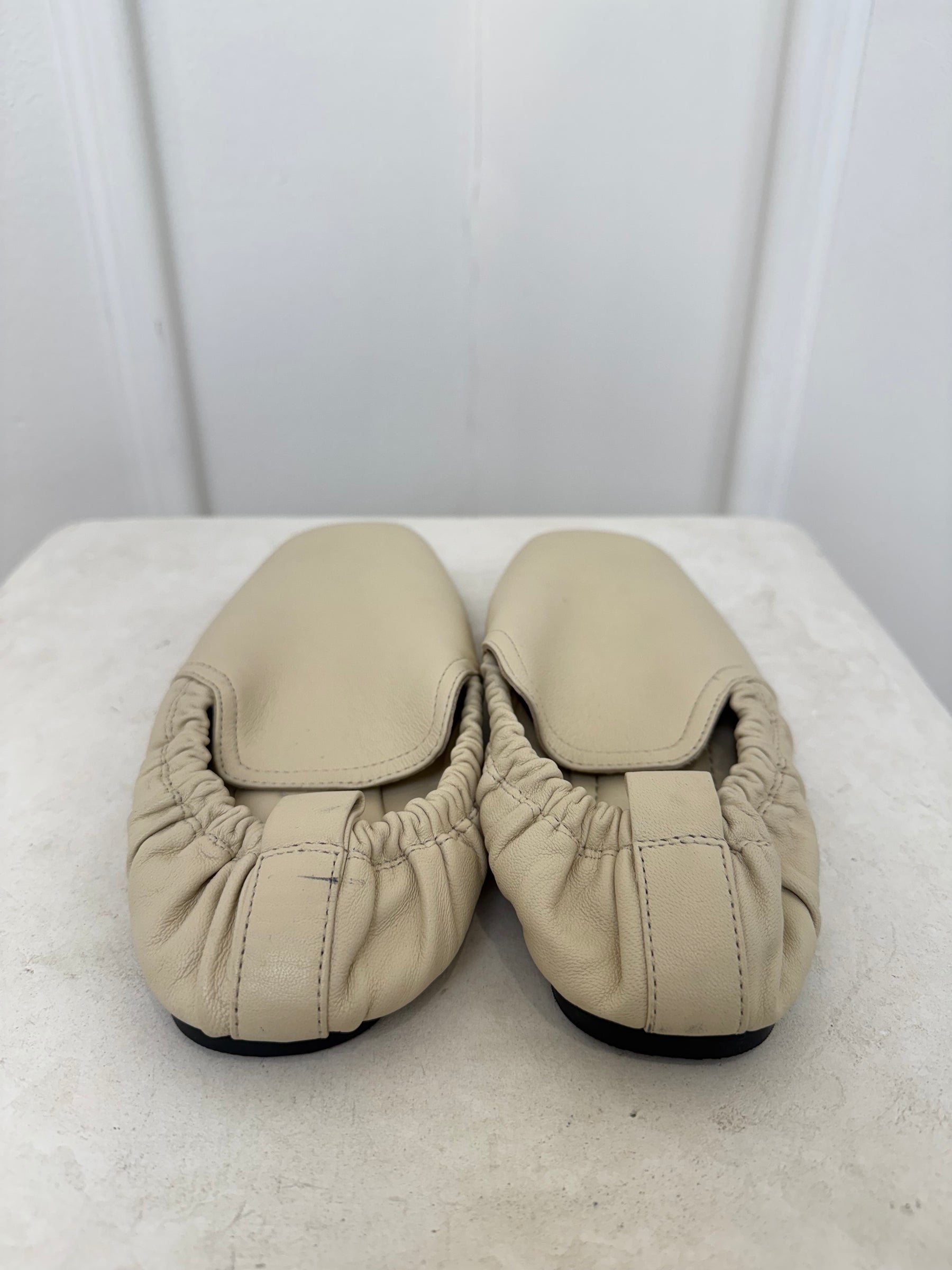 a.emery Cream Leather Square Toe 'Delphine' Loafer, 36