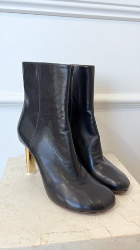 Ventements Black Leather Boots With Gold Tone Heel, 40