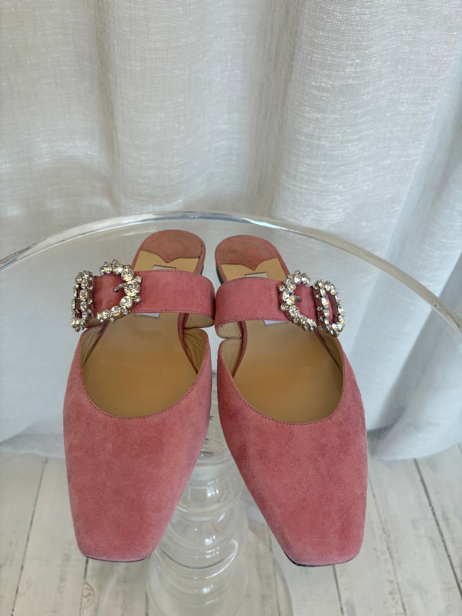 Jimmy Choo Pink Suede Crystal Embellished Flat Mule, 40