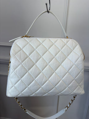 Chanel White Lambskin Leather Retro Spirit Bowling Bag