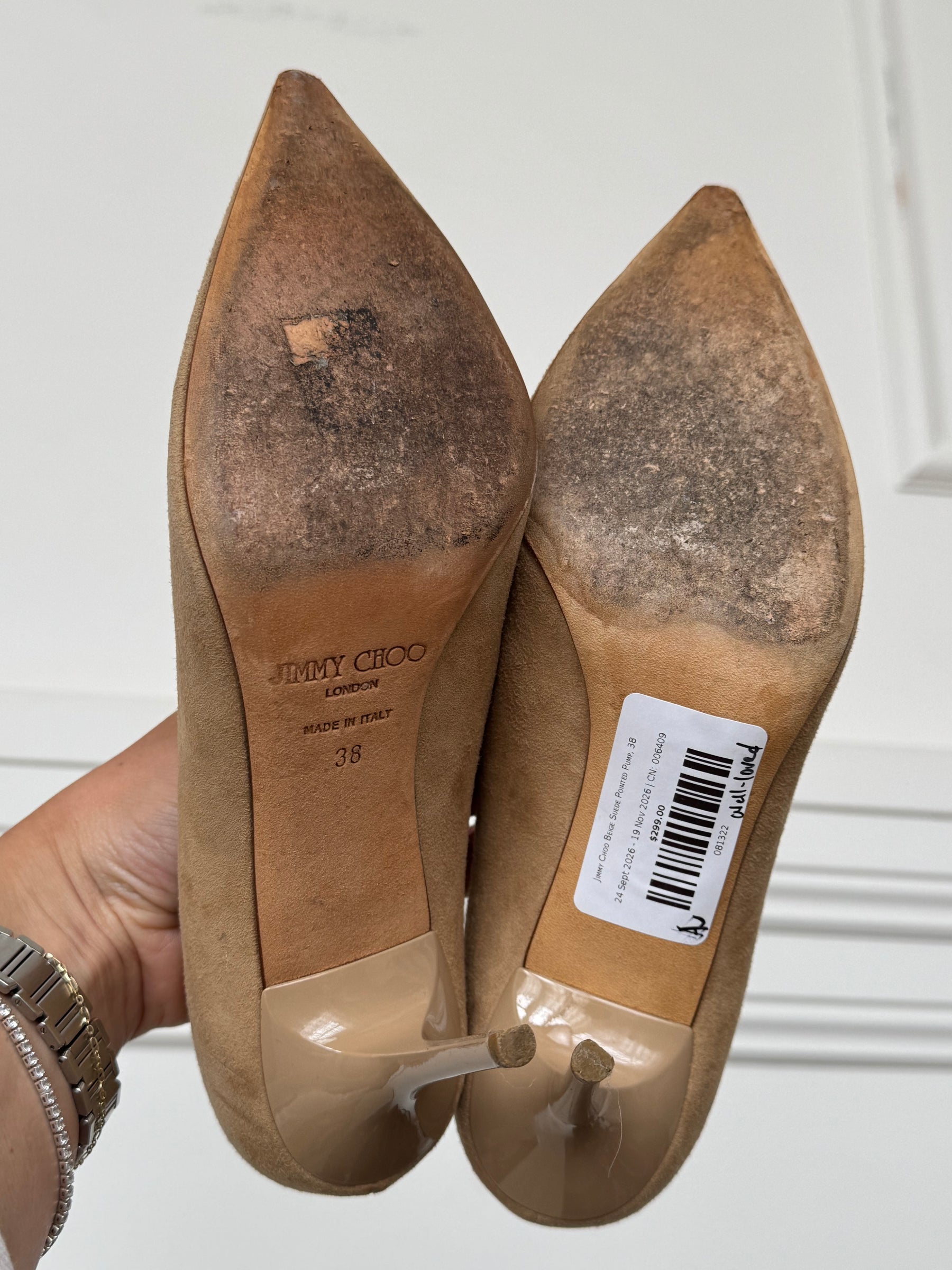 Jimmy Choo Beige Suede Pointed Pump, 38