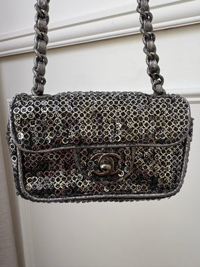 Chanel Pewter and Silver Hidden Sequin Micro Flap bag